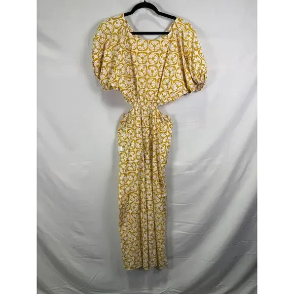 Rebecca Taylor NYC Yellow Floral Wide Leg Jumpsuit Size 8 with Fabric Tear - Picture 4 of 9